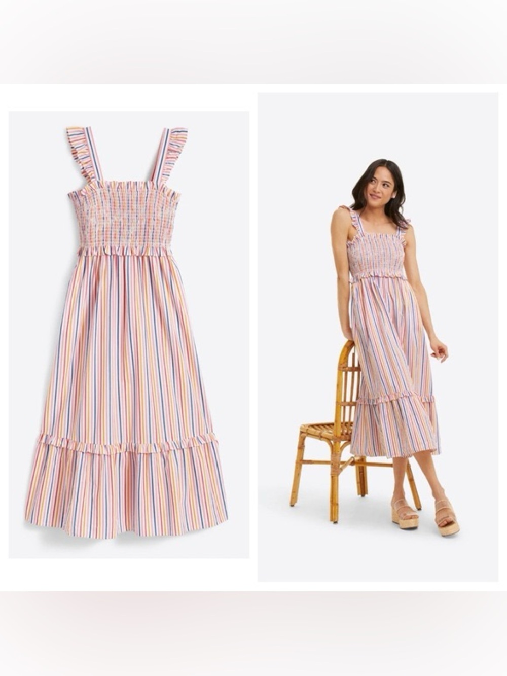 Draper James Multi-Stripe Smocked Cotton Midi Dress